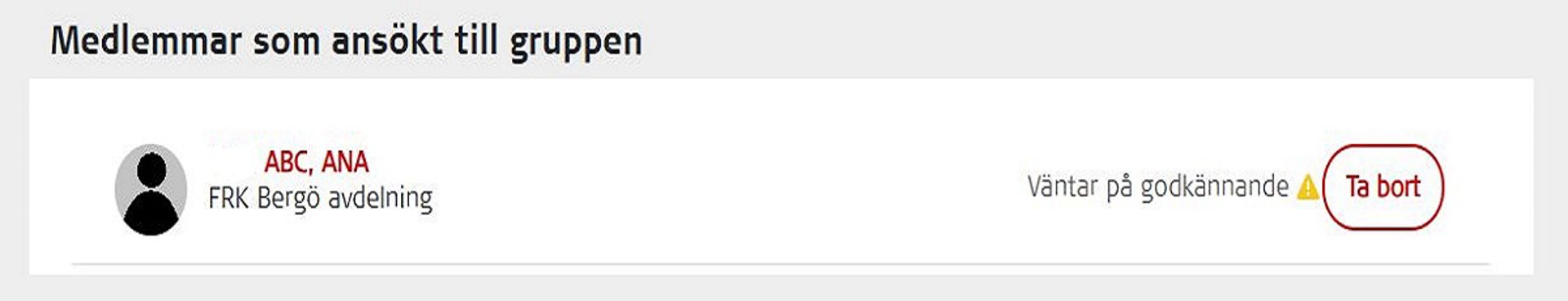 Skärmdump från Oma-systemet. Vid den inbjudna personen står texten Väntar på godkännande.