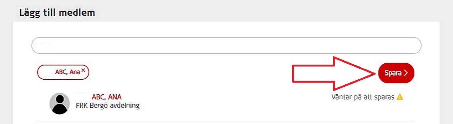 Skärmdump från Oma-systemet. En röd pil pekar på knappen Spara.