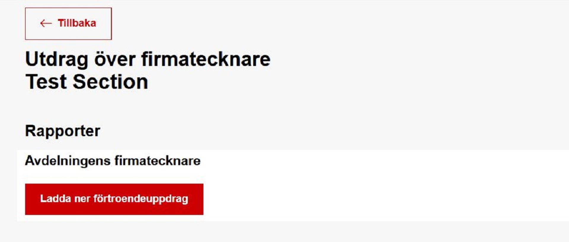 Skärmdump från vyn för beställning av utdrag över firmatecknare.