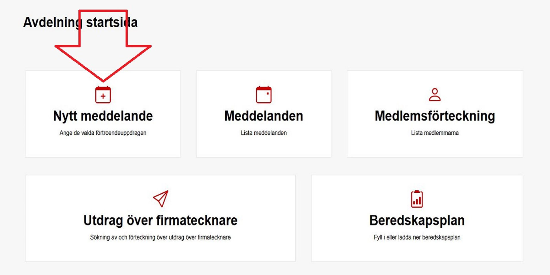 Skärmdump från Ossi-systemet. En röd pil pekar på den del där man kan lämna in ett nytt meddelande.