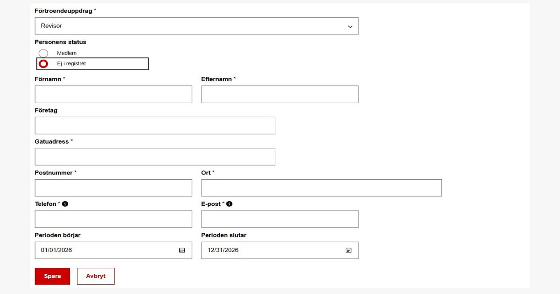 Skärmdump från Ossi-systemet. På bilden syns den punkt som ska kryssas i om personen inte är medlem.