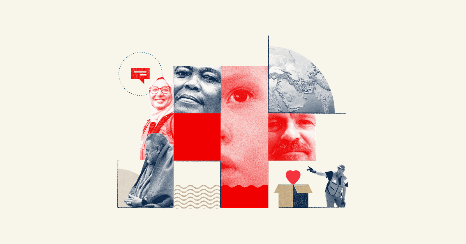 Frivilliga från Finlands Röda Kors utomhus, iförda röda västar med Röda Korsets emblem.